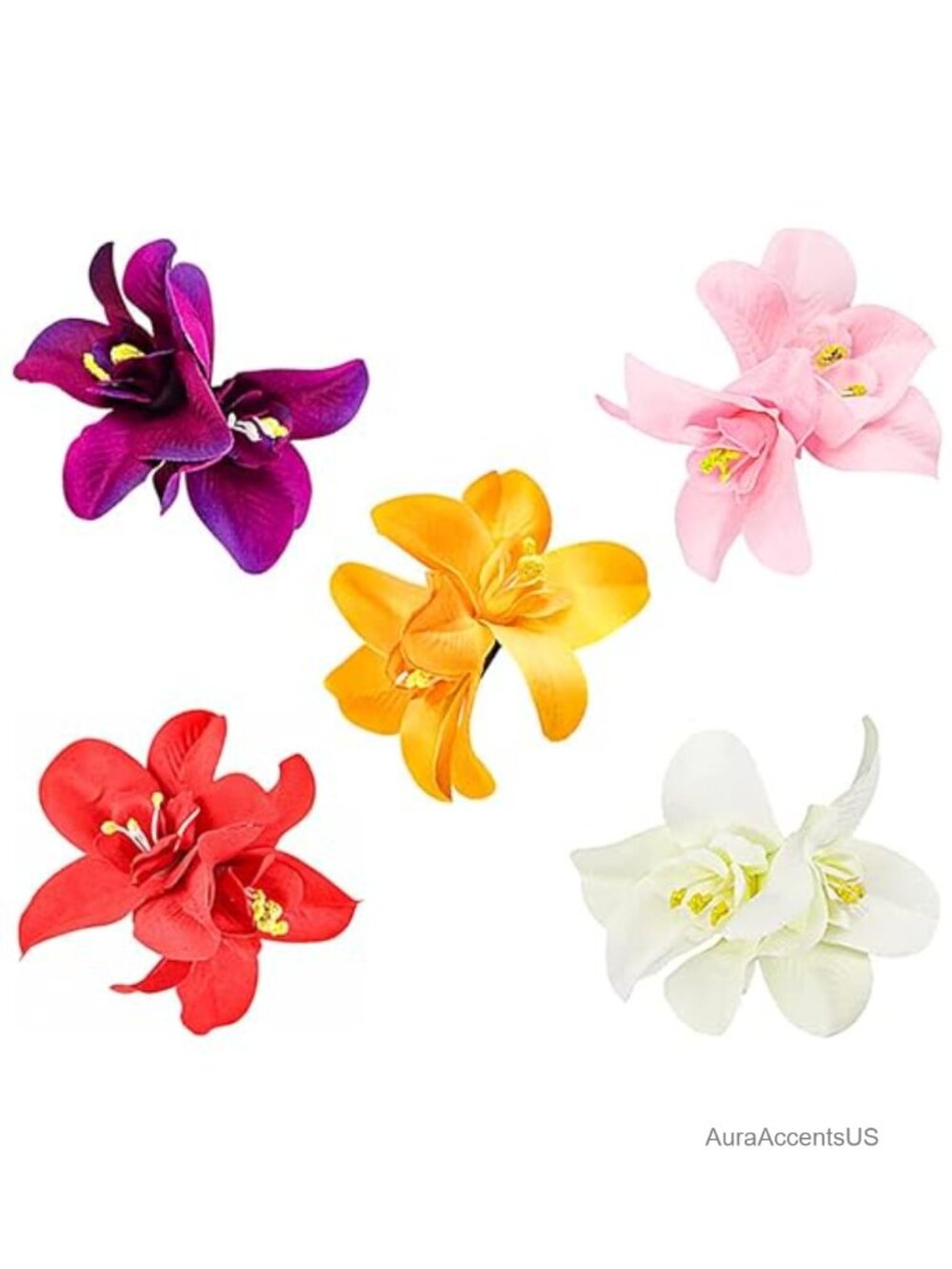 5pc Fabric Orchid Flower Hair Clip Set Bohemian Hair Accessories